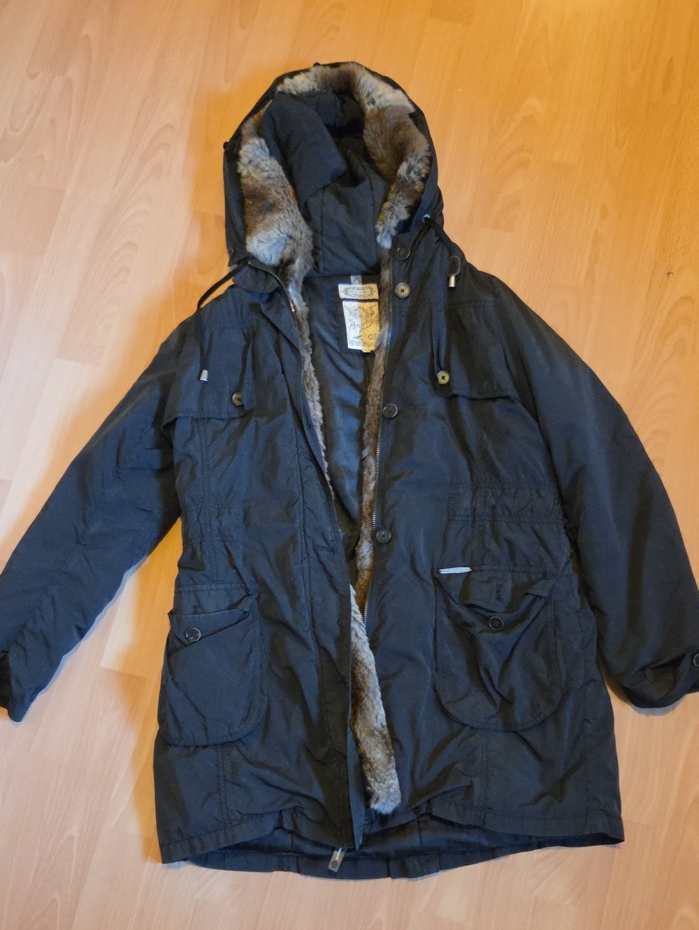 Black Parka Coat with Faux Fur Lining